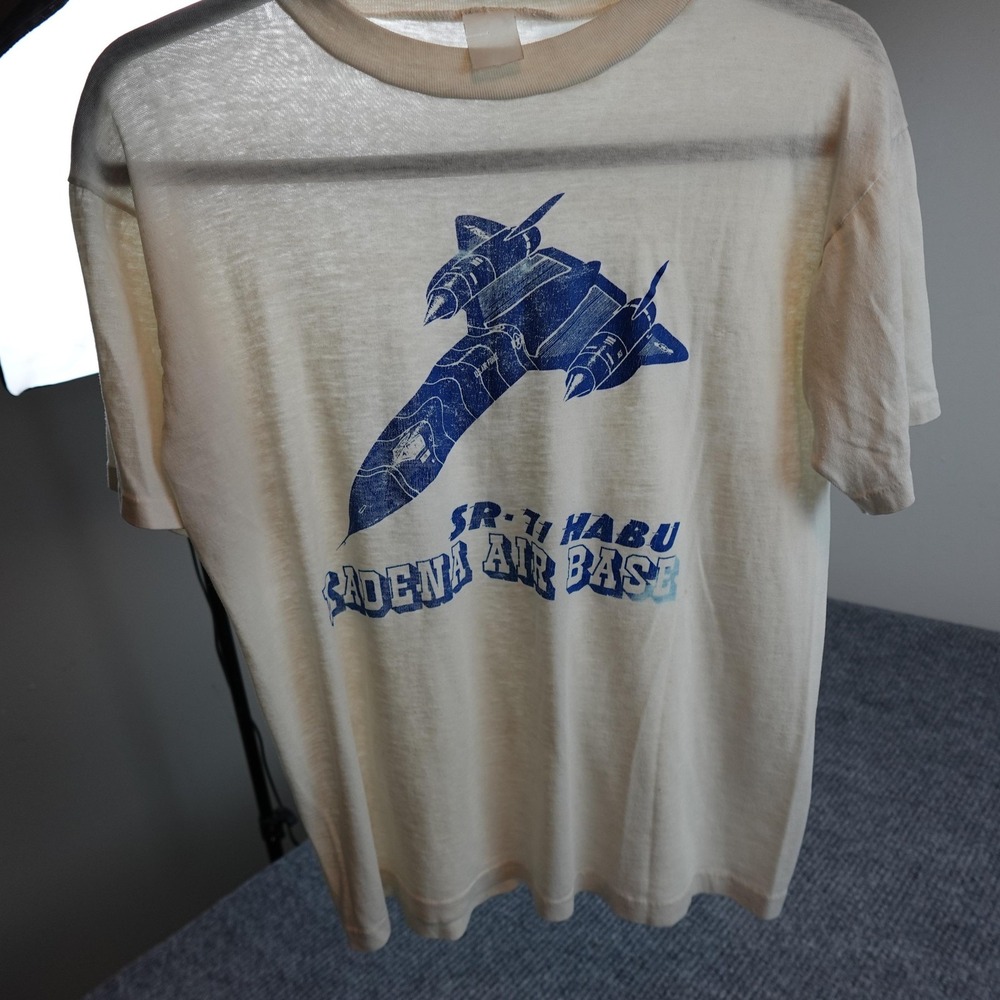 Vintage Paper Thin SR-71 Habu Kadena Air Base Shirt Mens Small White Aviation